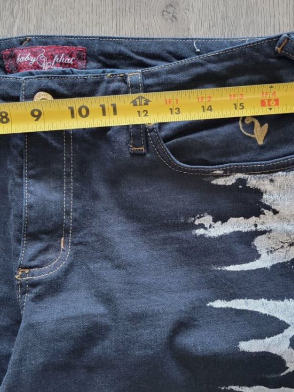 BABY PHAT VTG Y2K Hip Hop Streetwear Wide Leg Flare Abstract Jeans Black Size 11 - Picture 11 of 15